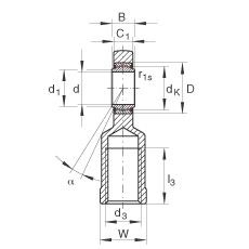 桿端軸承 GIR60-UK-2RS, 根據(jù) DIN ISO 12 240-4 標(biāo)準(zhǔn)，帶右旋內(nèi)螺紋，免維護(hù)，兩側(cè)唇密封