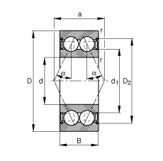角接觸球軸承 3811-B-2Z-TVH, 雙列，雙側間隙密封，接觸角 α = 25°
