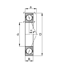 主軸軸承 B7003-E-T-P4S, 調節，成對或單元安裝，接觸角 α = 25°，限制公差