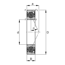 主軸軸承 HCB7009-E-2RSD-T-P4S, 調節，成對或單元安裝，接觸角 α = 25°，陶瓷球，兩側唇密封，非接觸，限制公差