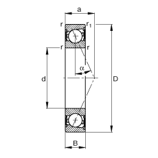 主軸軸承 B7024-E-2RSD-T-P4S, 調節，成對安裝，接觸角 α = 25°，兩側唇密封，非接觸，限制公差