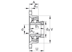 軸承座單元 RCJT1-3/8, 對角法蘭軸承座單元，鑄鐵，根據 ABMA 15 - 1991, ABMA 14 - 1991, ISO3228 帶有偏心緊定環，R型密封，英制
